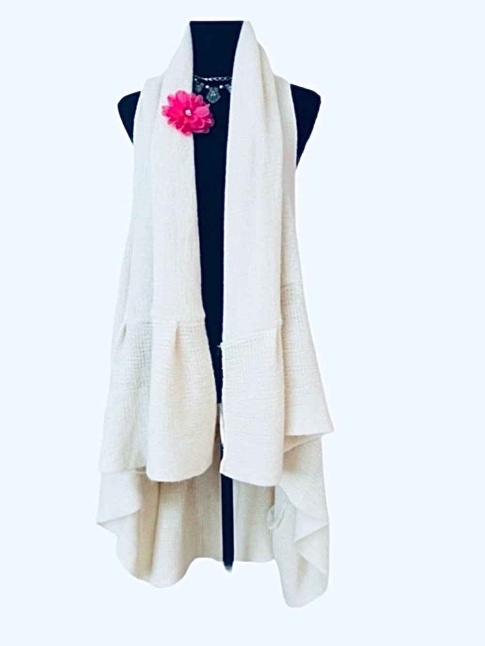 L.I.B. NEW YORK ~ Cream Colored Knit Waterfall Cardigan size OS
